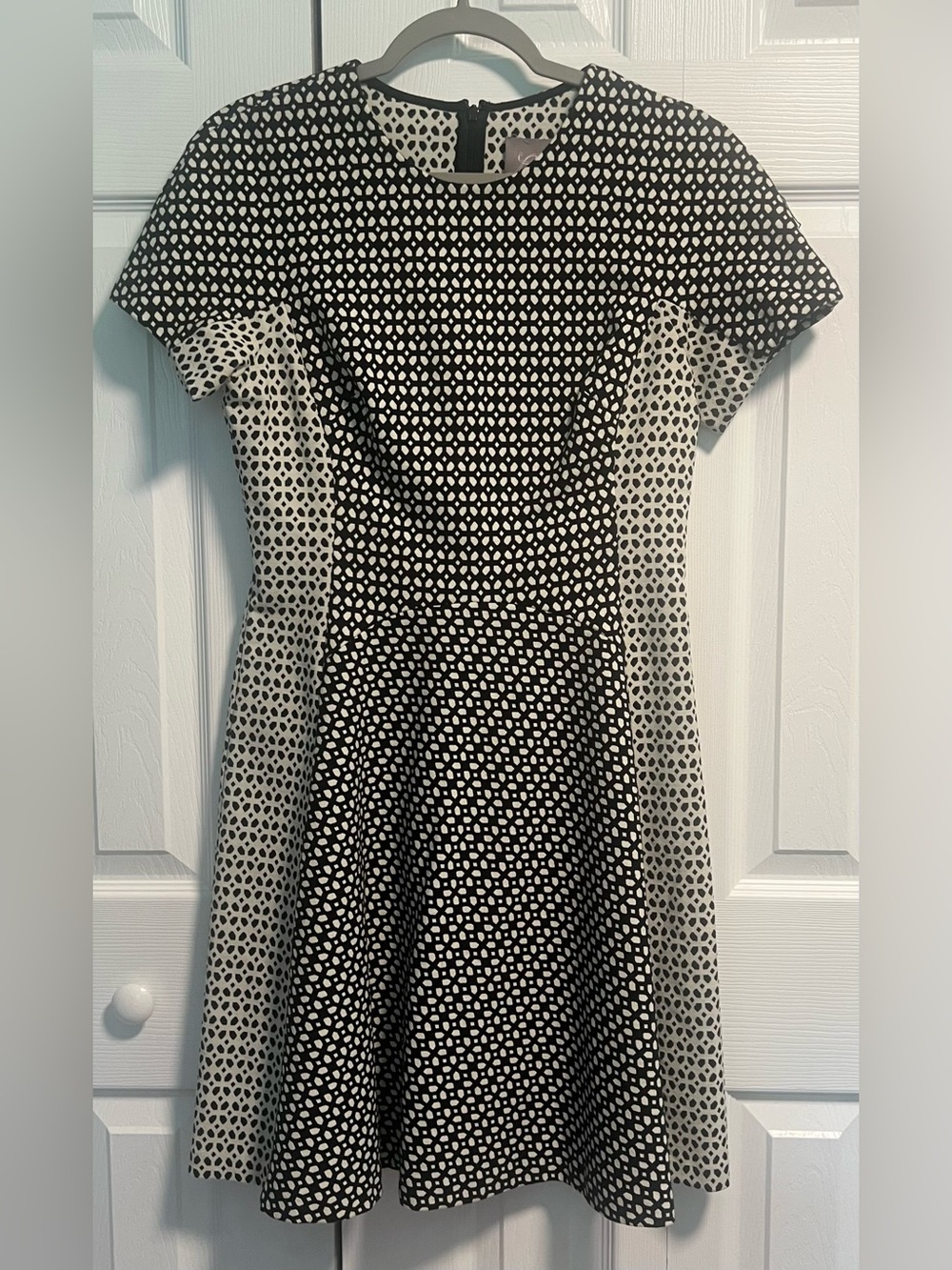 Lela Rose Black & Off White Micro Patterned Flared A-Line Dress